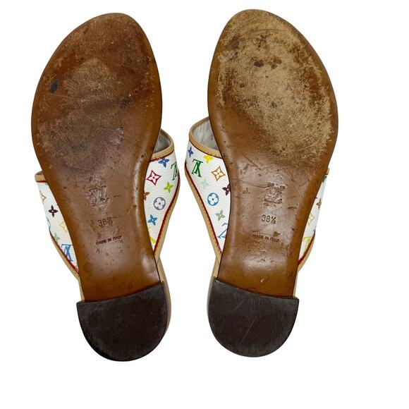 Louis Vuitton Murakami Multicolor Monogram Bow Sandals Pink Insole 38.5 - Picture 12 of 13